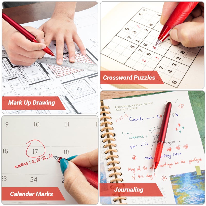 KERIFI Erasable Gel Pens 0.7mm, Red Heat Erasable Fine Point Ballpoint Pens, Make Mistakes Disappear, Gel Ink Pens with Eraser for Drawing Writing Planner Journaling Crossword Puzzles School Supplies - Image 5